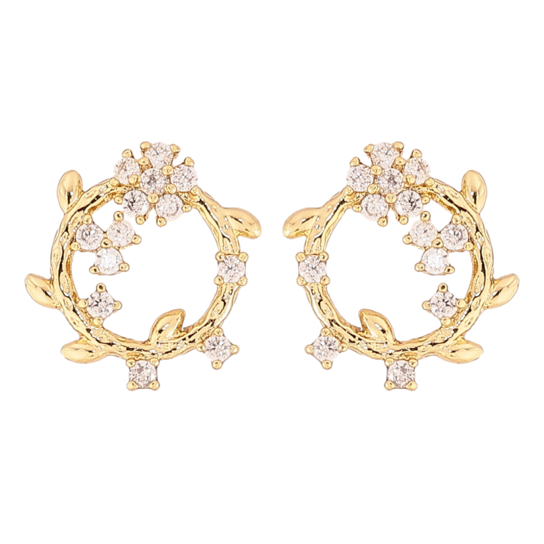 Серьги Xuping цвет Позолота 14K пусеты "Веночки с кристальными цветочками" фото №2 Серьги Xuping цвет Позолота 14K пусеты "Веночки с кристальными цветочками" фото №2