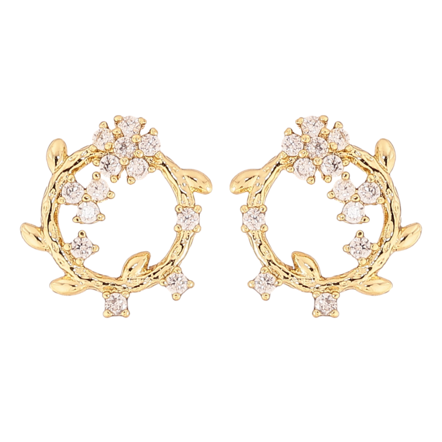 Серьги Xuping цвет Позолота 14K пусеты "Веночки с кристальными цветочками" фото №1 Серьги Xuping цвет Позолота 14K пусеты "Веночки с кристальными цветочками" фото №1