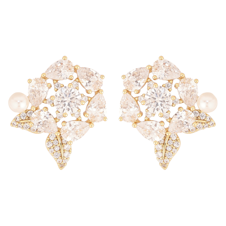 Серьги Xuping цвет Позолота 14K пусеты "Кристальные цветочки" фото №2