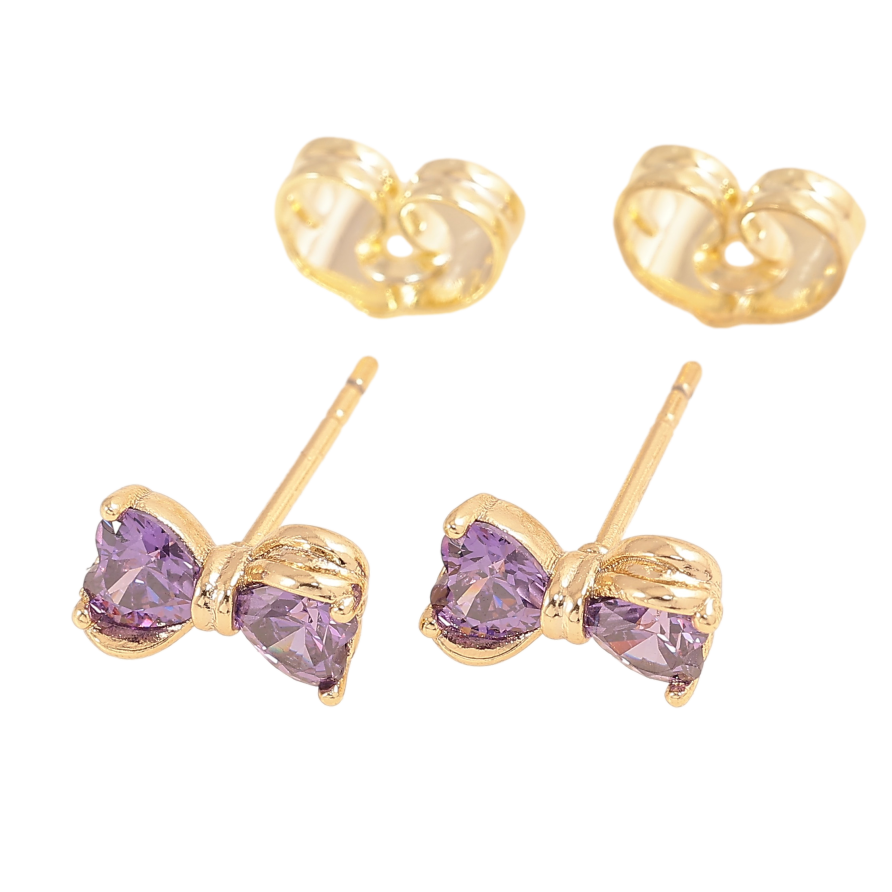 Сережки Xuping колір Позолота 14K пусети Бузкові кристальні банти фото №1 Сережки Xuping колір Позолота 14K пусети Бузкові кристальні банти фото №1