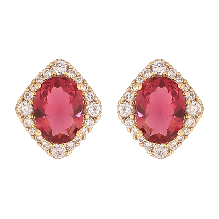 Серьги Xuping цвет Позолота 14K пусеты "Красные кристаллы в обрамлении" фото №10