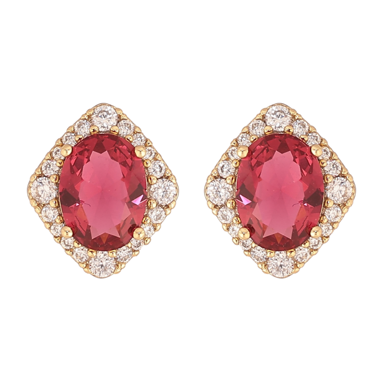 Серьги Xuping цвет Позолота 14K пусеты "Красные кристаллы в обрамлении" фото №11