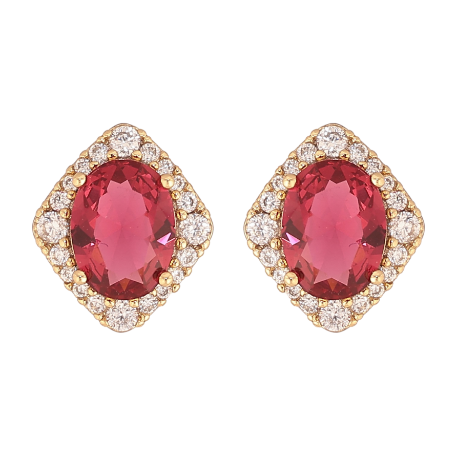 Сережки Xuping колір Позолота 14K пусети "Червоні кристали в обрамленні" фото №1 Сережки Xuping колір Позолота 14K пусети "Червоні кристали в обрамленні" фото №1