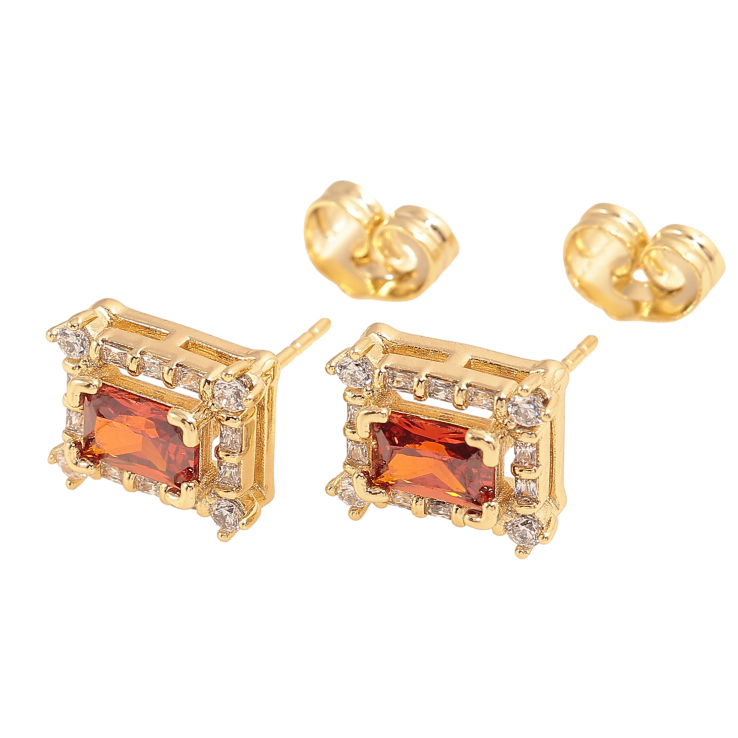 Сережки Xuping колір Позолота 14K пусети "Червоні кристали в обрамленні" фото №11