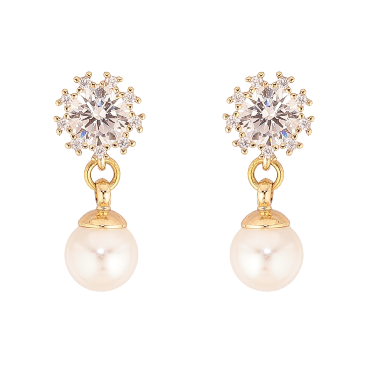 Сережки Xuping колір Позолота 14K пусети "Кристали з перлинними підвісками" фото №10 Сережки Xuping колір Позолота 14K пусети "Кристали з перлинними підвісками" фото №10