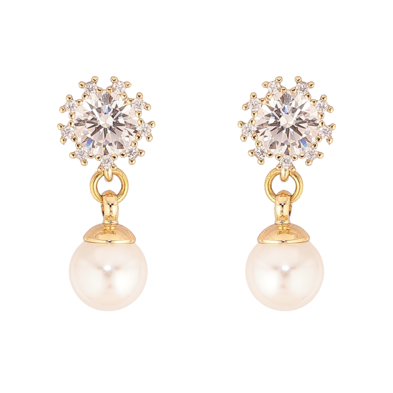 Сережки Xuping колір Позолота 14K пусети "Кристали з перлинними підвісками" фото №6 Сережки Xuping колір Позолота 14K пусети "Кристали з перлинними підвісками" фото №6