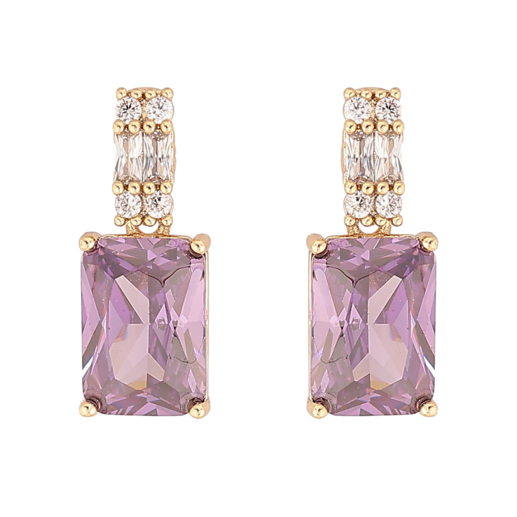 Сережки Xuping колір Позолота 14K пусети "Візерунок з бузковими кристалами" фото №5