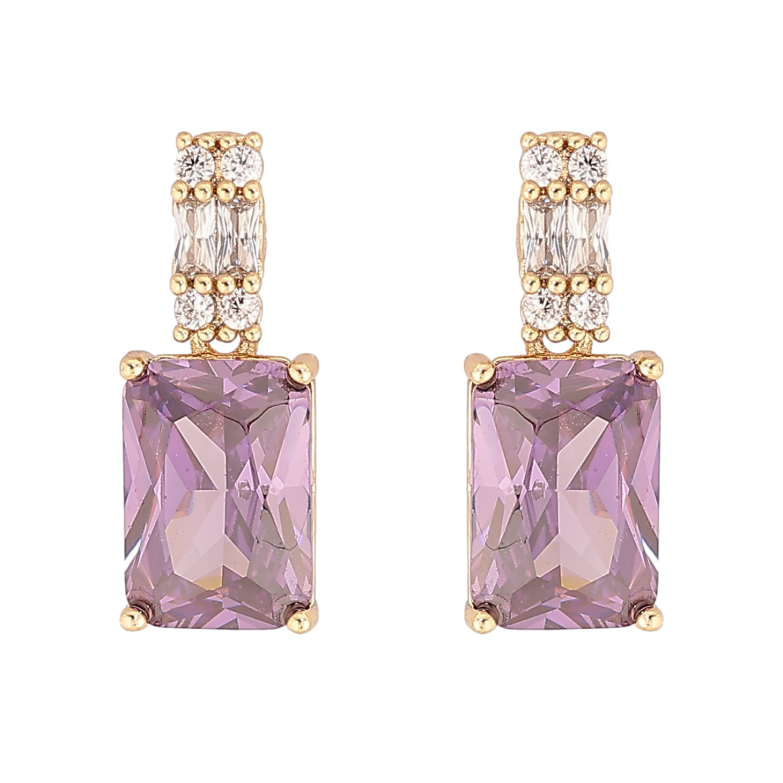 Сережки Xuping колір Позолота 14K пусети "Візерунок з бузковими кристалами" фото №6