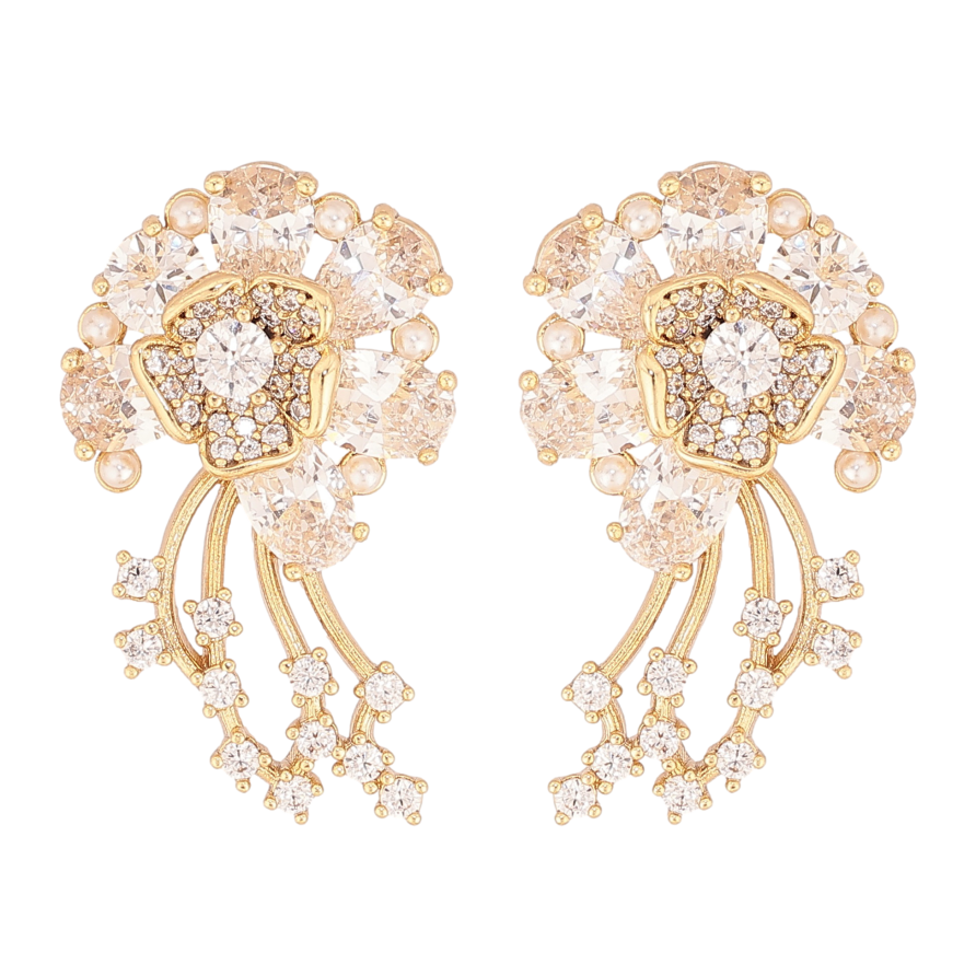 Серьги Xuping цвет Позолота 14K пусеты "Кристальные цветочки" фото №1 Серьги Xuping цвет Позолота 14K пусеты "Кристальные цветочки" фото №1
