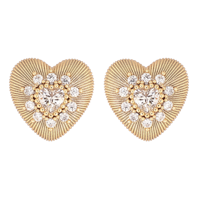 Сережки Xuping колір Позолота 14K пусети "Сердечка з кристалами" фото №1