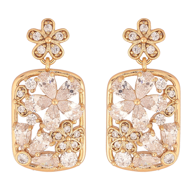 Серьги Xuping цвет Позолота 18K пусеты "Цветочные подвески с кристаллами" фото №24