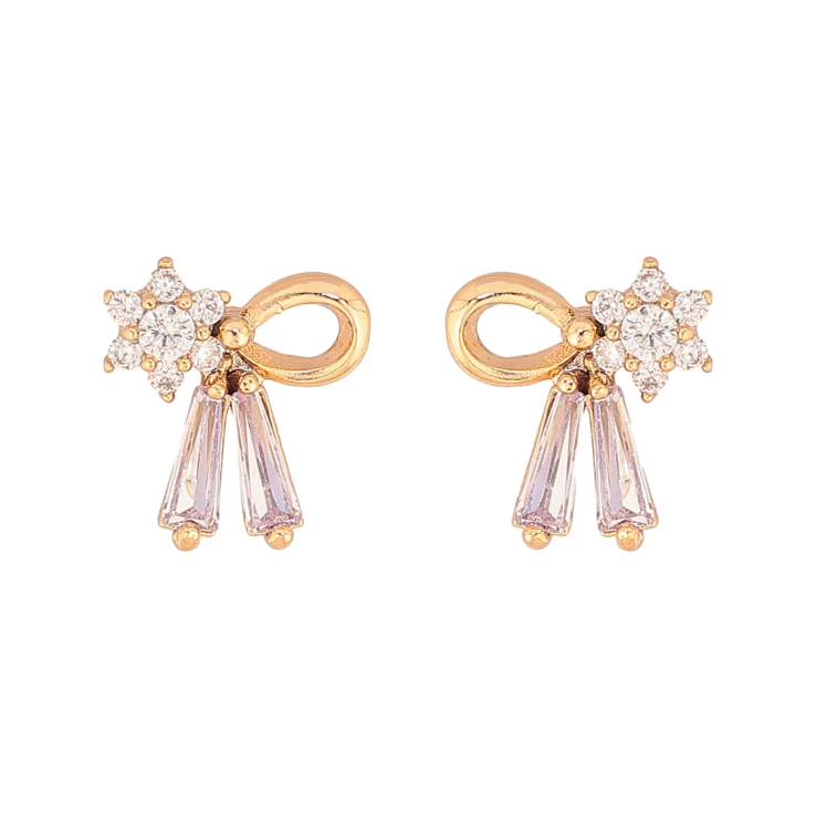 Серьги Xuping цвет Позолота 18К пусеты "Банты с кристаллами" фото №25