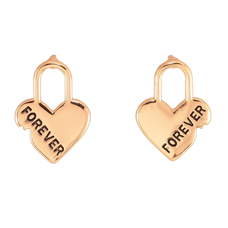 Сережки Xuping колір Позолота 18К пусети "Сердечки-замочки з написом Forever" фото №2