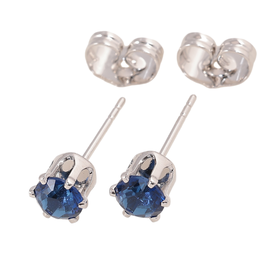 Сережки Xuping колір Родій пусети "Сині кристали в 6-ти крапановій оправі" ø 5мм фото №1 Сережки Xuping колір Родій пусети "Сині кристали в 6-ти крапановій оправі" ø 5мм фото №1