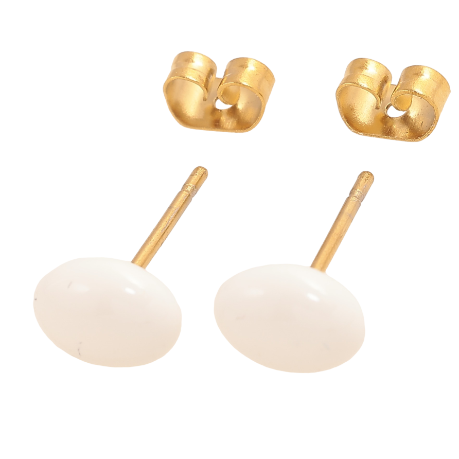 Серьги Нержавеющая сталь пусеты "Белые овалы" 6х8мм фото №1 Серьги Нержавеющая сталь пусеты "Белые овалы" 6х8мм фото №1