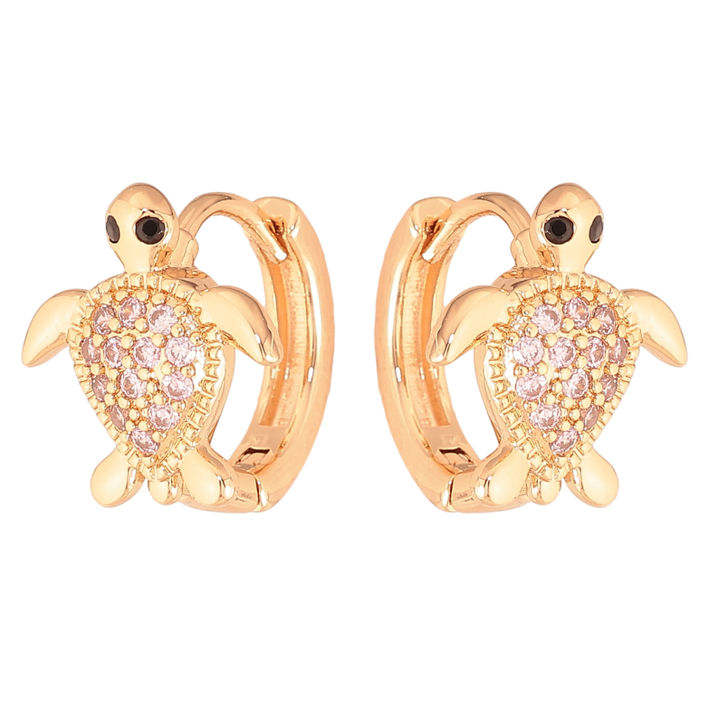 Сережки Xuping M&L колір 18K колечка "Черепашки з світло-рожевими кристалами" фото №4 Сережки Xuping M&L колір 18K колечка "Черепашки з світло-рожевими кристалами" фото №4