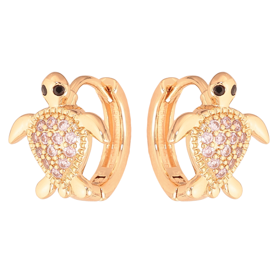 Сережки Xuping M&L колір 18K колечка "Черепашки з світло-рожевими кристалами" фото №1 Сережки Xuping M&L колір 18K колечка "Черепашки з світло-рожевими кристалами" фото №1
