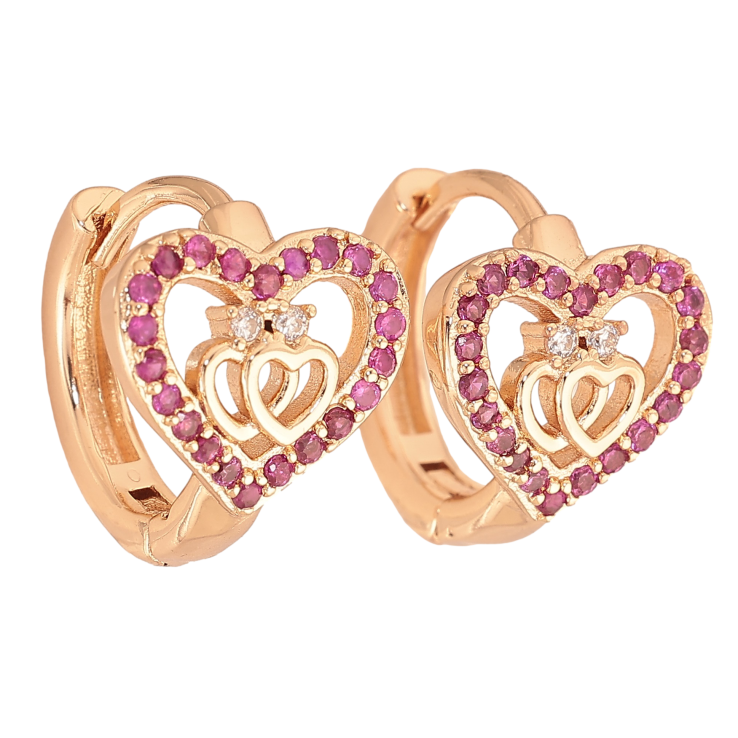 Серьги Xuping M&L цвет 18K колечки "Сердечки с малиновыми кристаллами" фото №11
