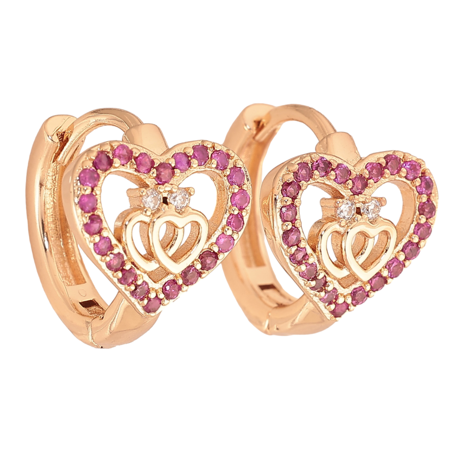 Сережки Xuping M&L колір 18K колечка "Сердечки з малиновими кристалами" фото №1 Сережки Xuping M&L колір 18K колечка "Сердечки з малиновими кристалами" фото №1