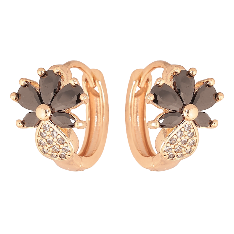 Сережки Xuping M&L колір 18K колечка "Квіточки з чорними кристалами" фото №1