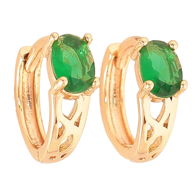 Сережки Xuping M&L колір 18K колечка "Візерунок із зеленим кристалами" фото №3 Сережки Xuping M&L колір 18K колечка "Візерунок із зеленим кристалами" фото №3