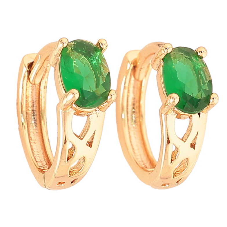 Сережки Xuping M&L колір 18K колечка "Візерунок із зеленим кристалами" фото №3 Сережки Xuping M&L колір 18K колечка "Візерунок із зеленим кристалами" фото №3