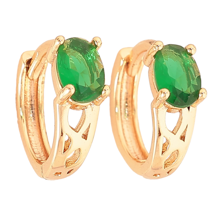 Сережки Xuping M&L колір 18K колечка "Візерунок із зеленим кристалами" фото №1 Сережки Xuping M&L колір 18K колечка "Візерунок із зеленим кристалами" фото №1