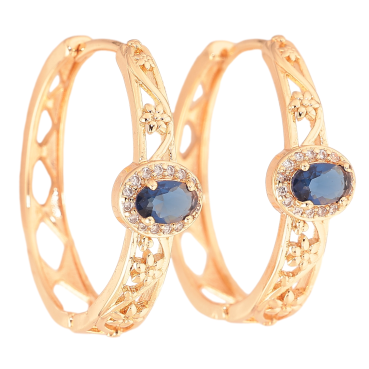 Серьги Xuping M&L цвет 18K колечки "Цветочный узор с синей кристальной вставкой" фото №17