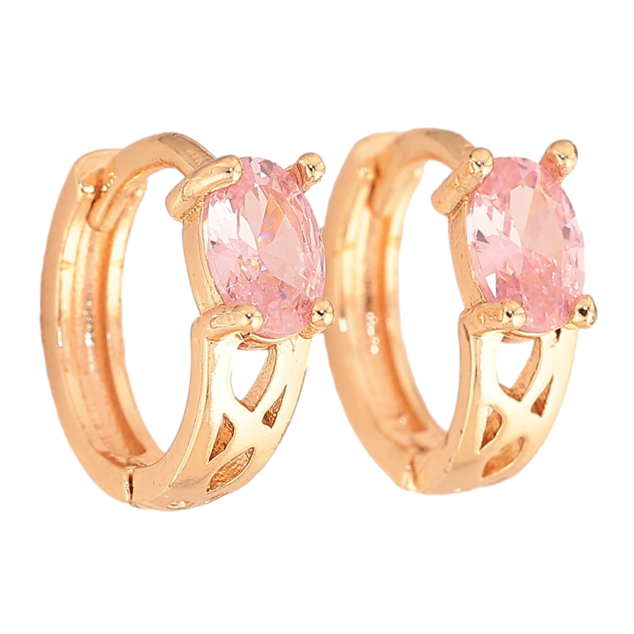 Серьги Xuping M&L цвет 18K колечки "Узор с розовыми кристаллами" фото №1 Серьги Xuping M&L цвет 18K колечки "Узор с розовыми кристаллами" фото №1