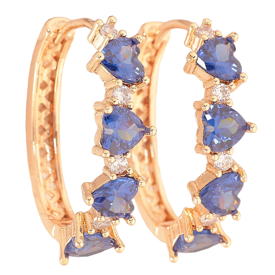 Сережки Xuping M&L колір 18K колечка "Візерунок з синіми кристальними серцями" фото №1 Сережки Xuping M&L колір 18K колечка "Візерунок з синіми кристальними серцями" фото №1
