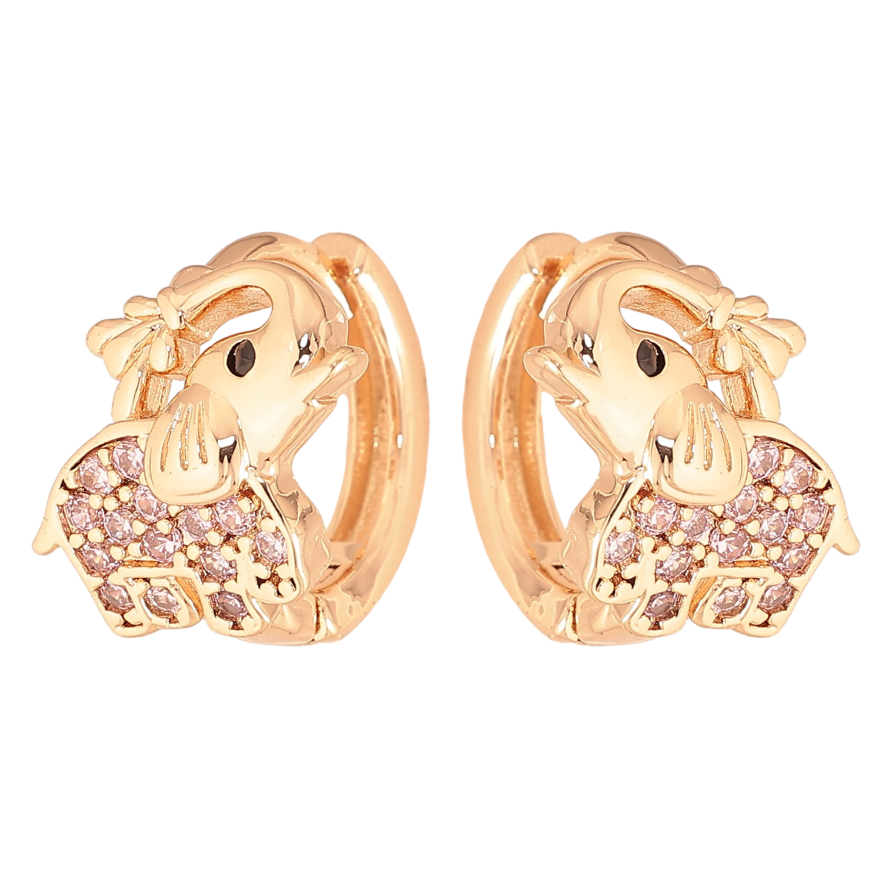 Серьги Xuping M&L цвет 18K колечки "Слоники с розовыми кристаллами" фото №1 Серьги Xuping M&L цвет 18K колечки "Слоники с розовыми кристаллами" фото №1