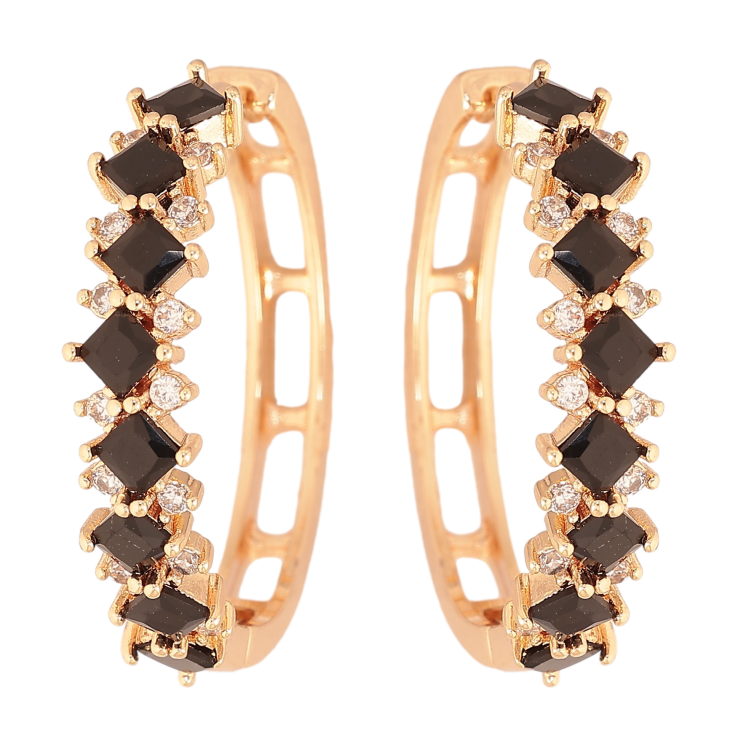 Серьги Xuping M&L цвет 18K колечки "Узор с черными кристаллами" фото №25