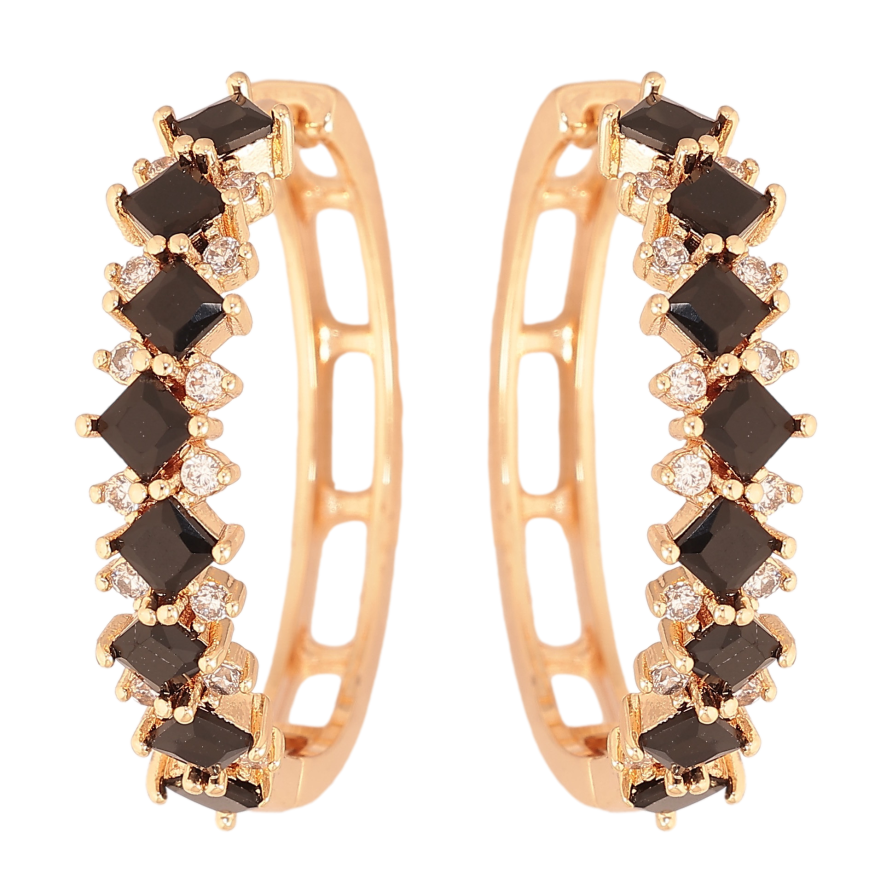 Сережки Xuping M&L колір 18K колечка "Візерунок з чорними кристалами" фото №1 Сережки Xuping M&L колір 18K колечка "Візерунок з чорними кристалами" фото №1