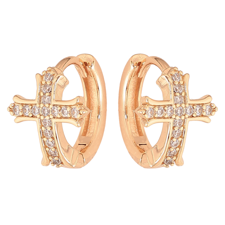 Серьги Xuping M&L цвет 18K колечки "Крестики с кристаллами" фото №3 Серьги Xuping M&L цвет 18K колечки "Крестики с кристаллами" фото №3