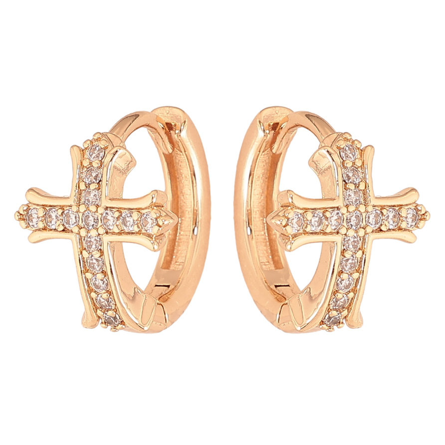 Сережки Xuping M&L колір 18K колечка "Хрестики з кристалами" фото №1 Сережки Xuping M&L колір 18K колечка "Хрестики з кристалами" фото №1