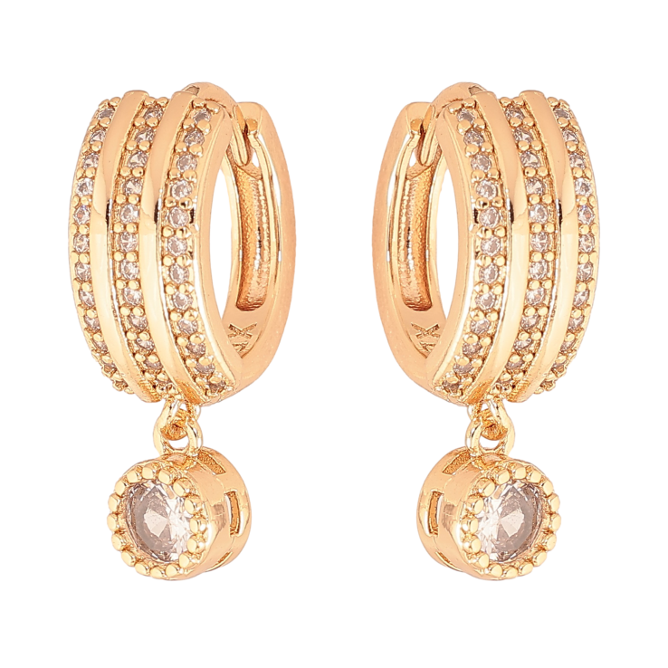 Серьги Xuping M&L цвет 18K подвески на колечках "Узор с дорожками кристаллов" фото №5