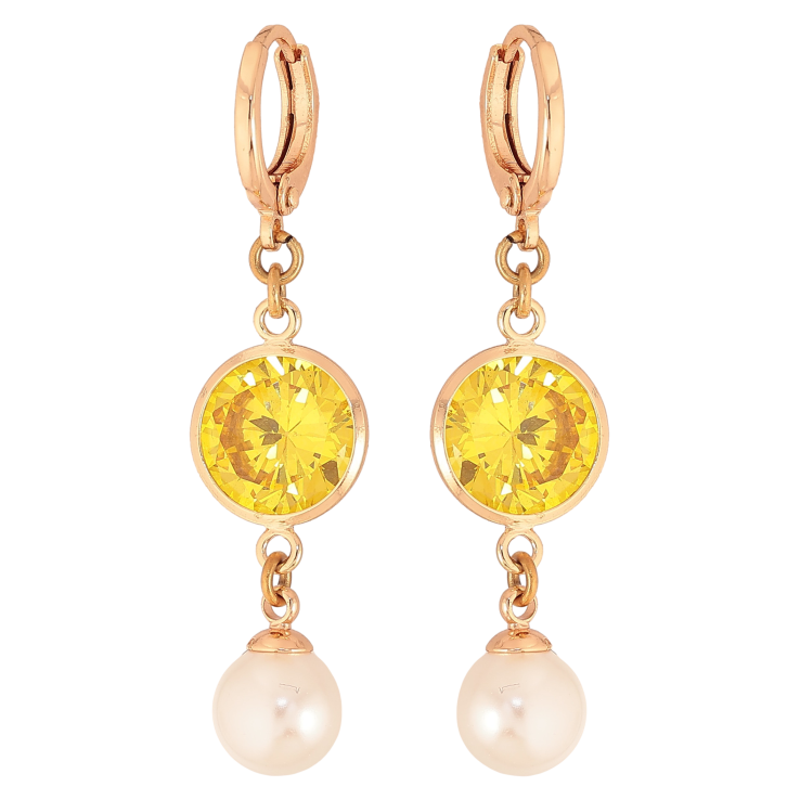 Серьги Xuping M&L цвет 18K подвески на колечках "Желтые кристаллы с жемчугом" фото №6