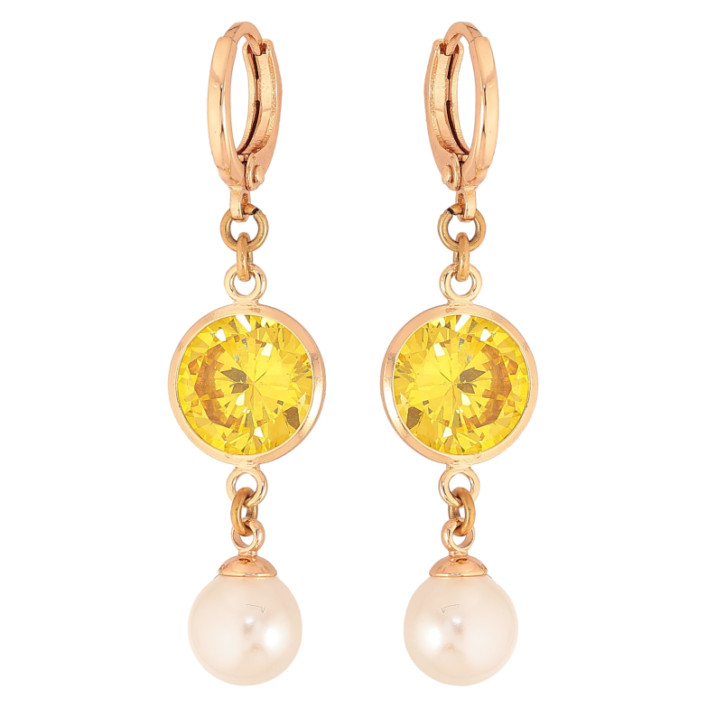 Серьги Xuping M&L цвет 18K подвески на колечках "Желтые кристаллы с жемчугом" фото №1