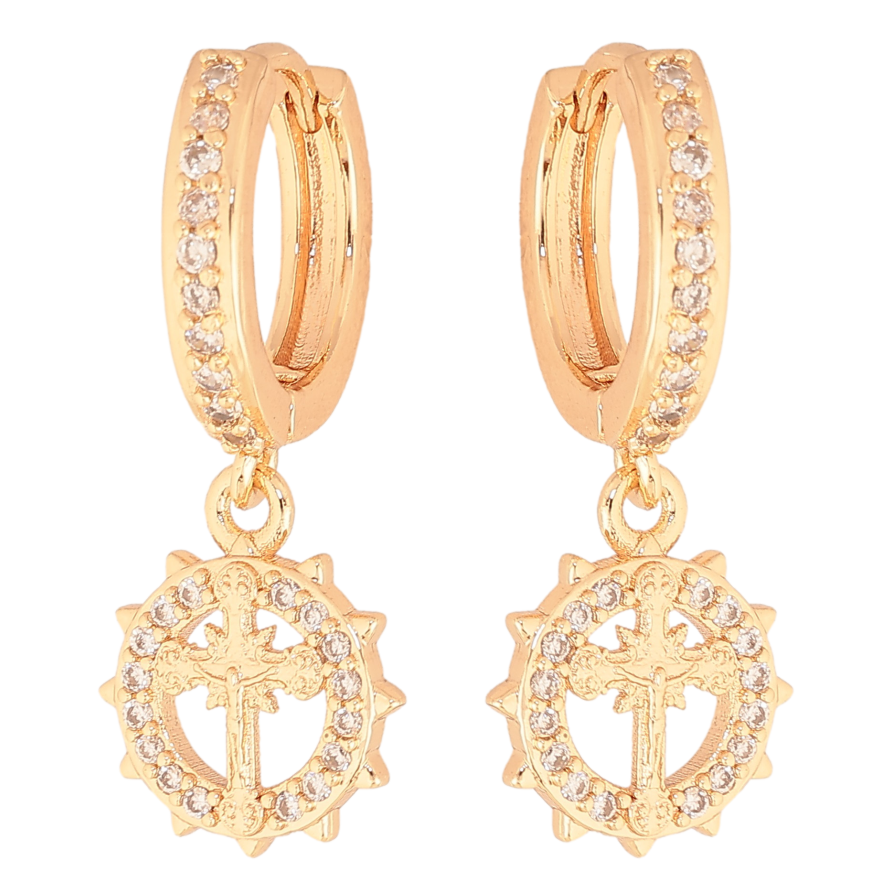 Серьги Xuping M&L цвет 18K подвески на колечках "Крестики с Распятием" фото №1