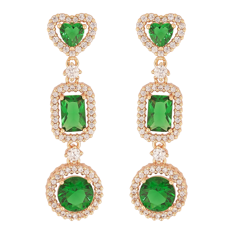 Сережки Xuping M&L колір 18K пусети "Зелені кришталеві підвіски" фото №3 Сережки Xuping M&L колір 18K пусети "Зелені кришталеві підвіски" фото №3