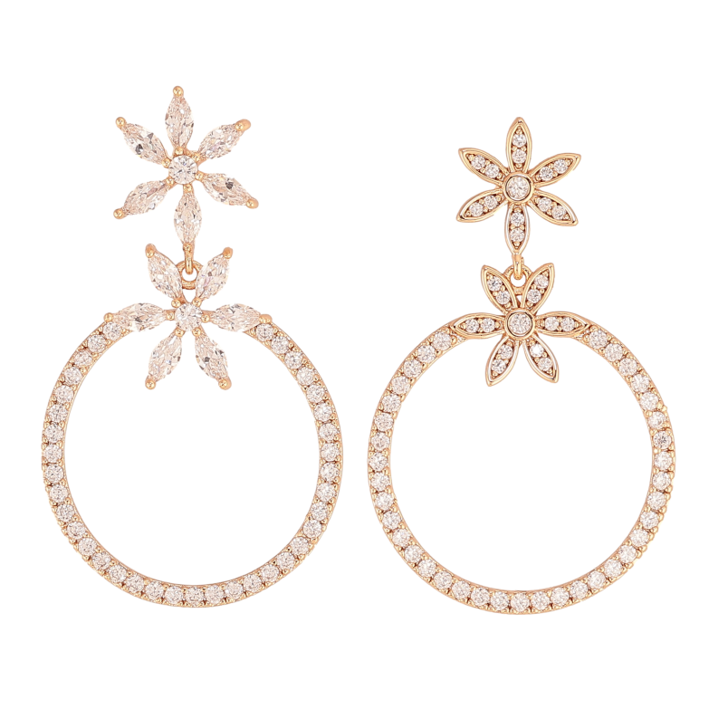 Серьги Xuping M&L цвет 18K пусеты "Ассиметричные кристальные цветочки с кольцами" фото №2 Серьги Xuping M&L цвет 18K пусеты "Ассиметричные кристальные цветочки с кольцами" фото №2