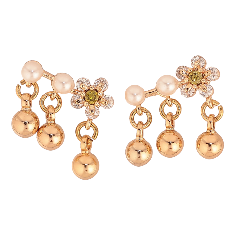 Серьги Xuping M&L цвет 18K пусеты "Подвески шарики с цветочками" фото №5