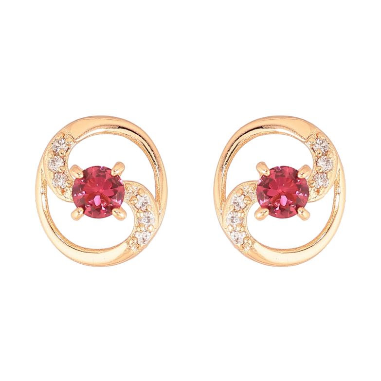 Сережки Xuping M&L колір 18K пусети "Овали з малиновими кристалами" фото №4 Сережки Xuping M&L колір 18K пусети "Овали з малиновими кристалами" фото №4