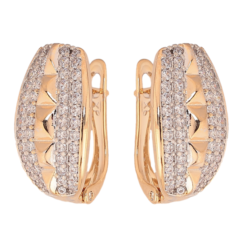 Серьги Xuping цвет позолота 18K + родий английский замок узор с инкрустацией кристаллами фото №1