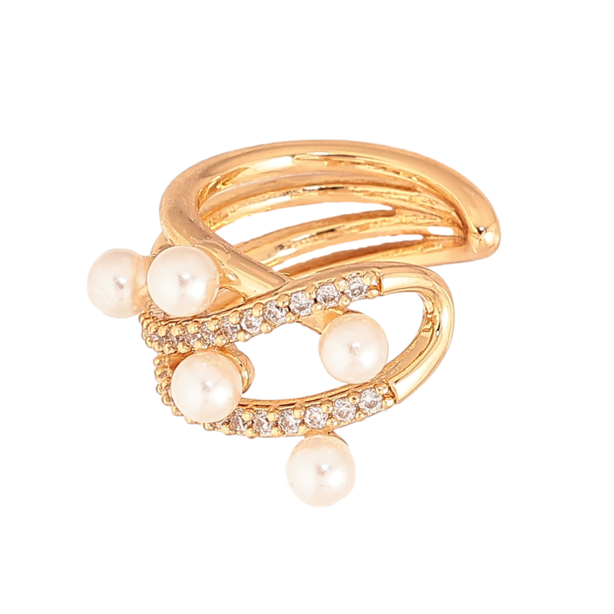 Серьги Xuping цвет Позолота 18K моно-каффа "Узор с кристаллами и жемчужинами" фото №1 Серьги Xuping цвет Позолота 18K моно-каффа "Узор с кристаллами и жемчужинами" фото №1