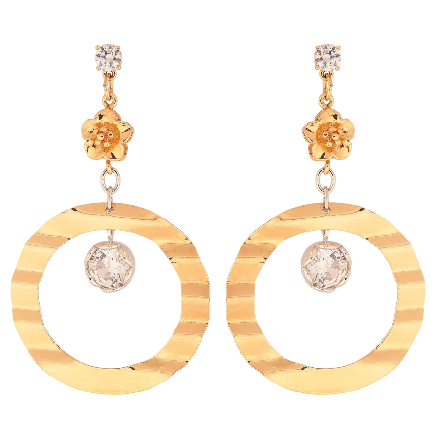 Серьги Xuping цвет Позолота 18K+Родий пусеты "Колечки с кристаллом" фото №1