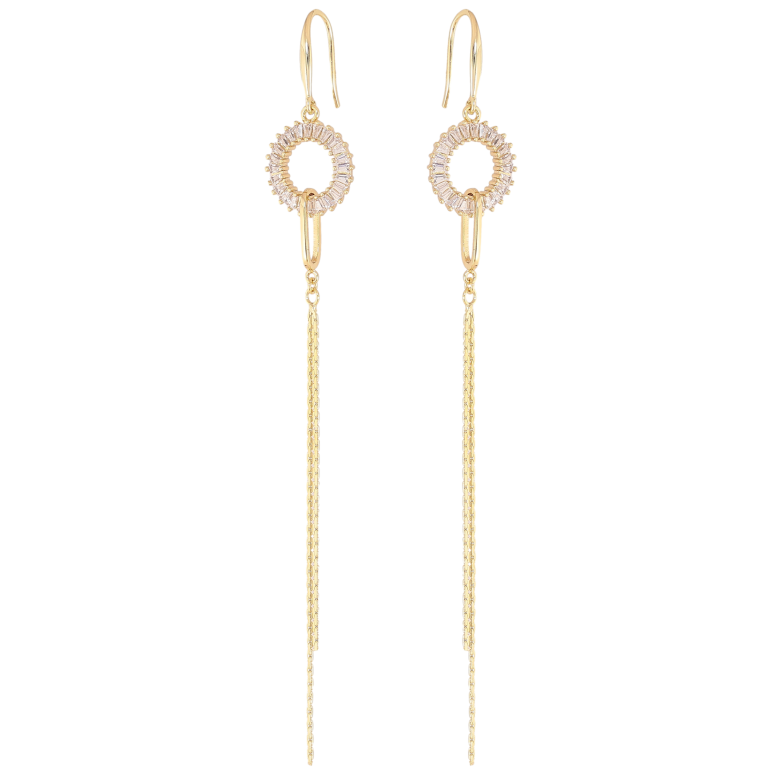 Сережки Xuping QQMM колір Позолота 14K французький замок "Кільця з підвісками ланцюжками" фото №6