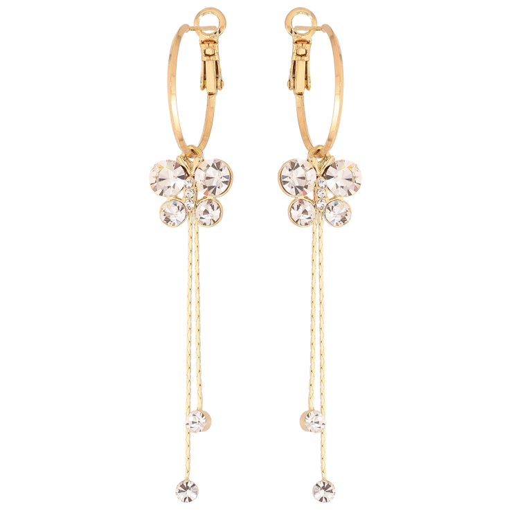 Серьги Xuping QQMM цвет Позолота 14K итальянский замок "Кристальные бабочки" 2 в 1, ø 2см фото №7