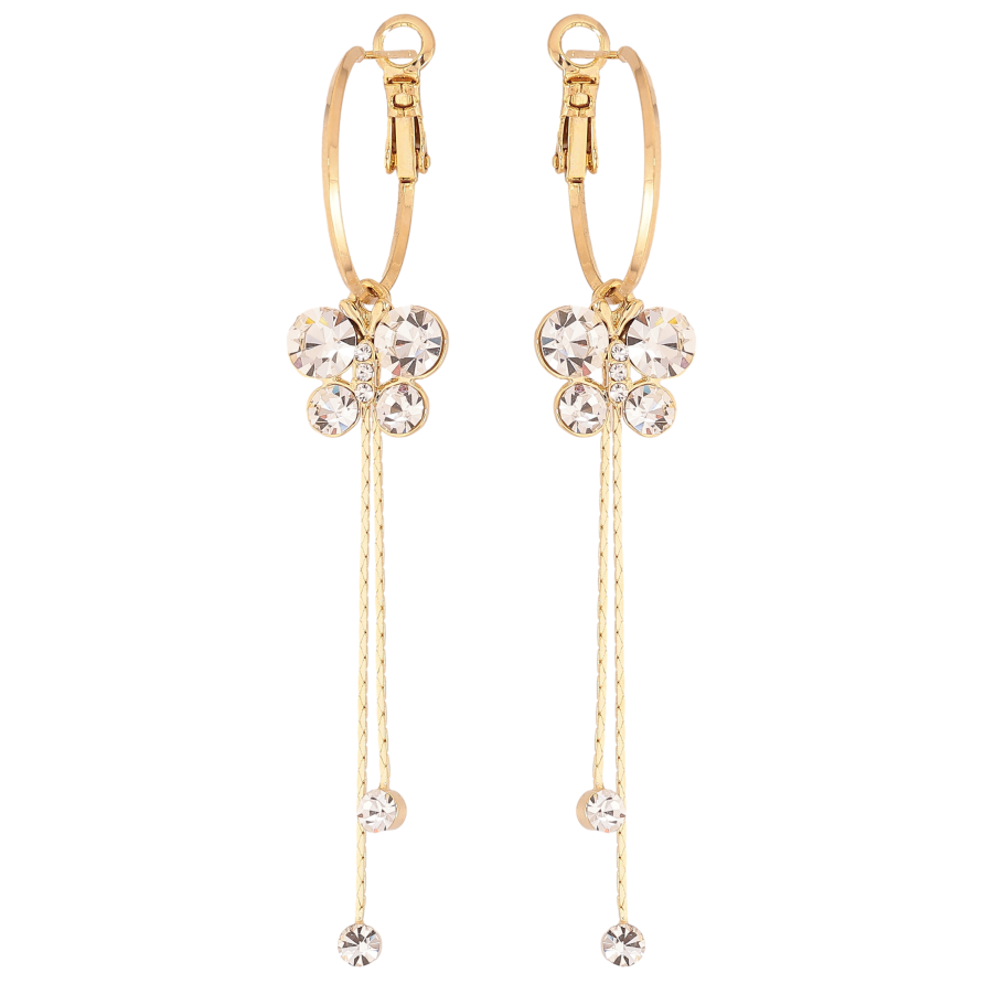 Серьги Xuping QQMM цвет Позолота 14K итальянский замок "Кристальные бабочки" 2 в 1, ø 2см фото №1 Серьги Xuping QQMM цвет Позолота 14K итальянский замок "Кристальные бабочки" 2 в 1, ø 2см фото №1