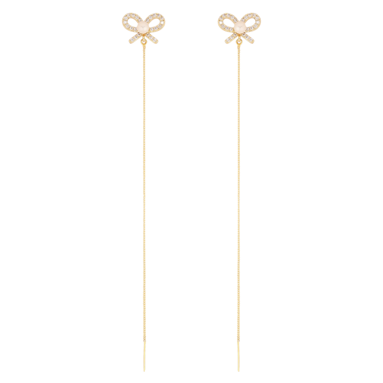 Сережки Xuping QQMM колір Позолота 14K пусети "Бантики з підвісками ланцюжками" фото №7 Сережки Xuping QQMM колір Позолота 14K пусети "Бантики з підвісками ланцюжками" фото №7